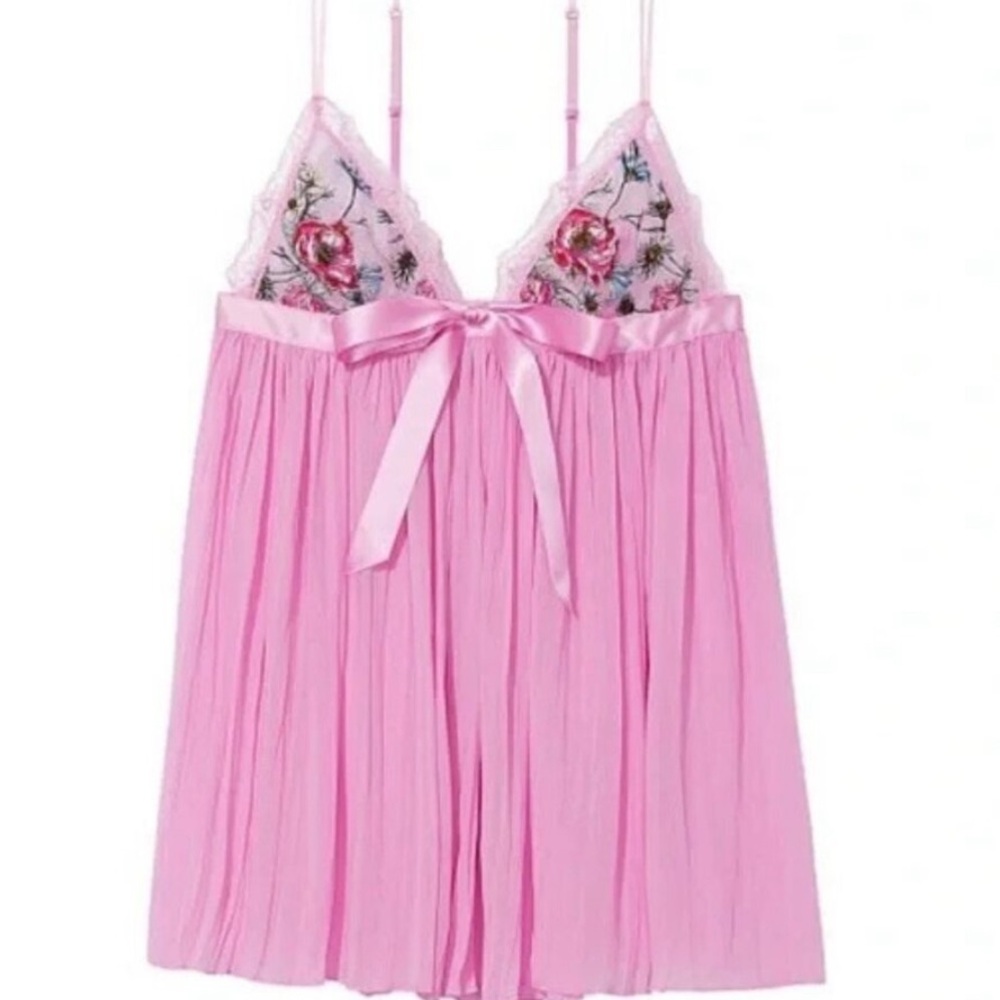 Victoria's Secret Pink Floral Lace Chemise with Satin Bow